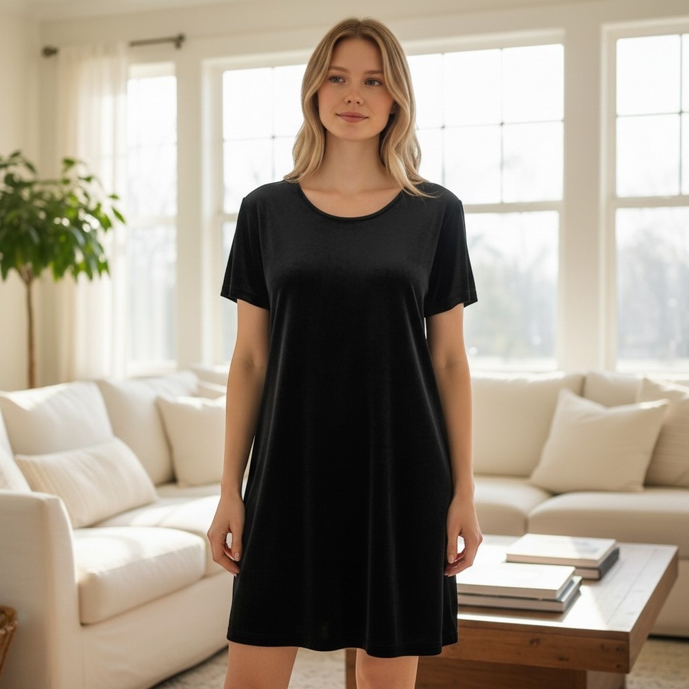Impressions Velvet Tshirt Mini Dress Medium Black Witchy Whimsigoth